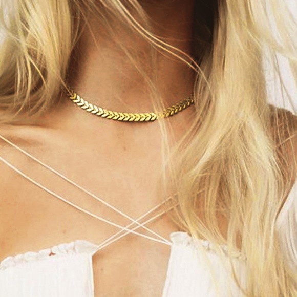 Gold Fish Bone Necklace - Picture 2 of 5